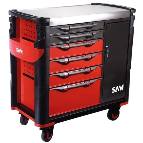 Servante à 6 tiroirs avec armoire latérale et plateau inox Sam Outillage - 416-AXEZ 1 Servante à 6 tiroirs avec armoire latérale et plateau inox Sam Outillage - 416-AXEZ