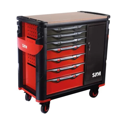 Servante 7 tiroirs avec armoire latérale et plateau bois Sam Outillage - 417-BXEZ 1 Servante 7 tiroirs avec armoire latérale et plateau bois Sam Outillage - 417-BXEZ